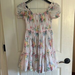 Janie and Jack Floral Girls Easter Spring Dress in Soft Pink and Multicolor